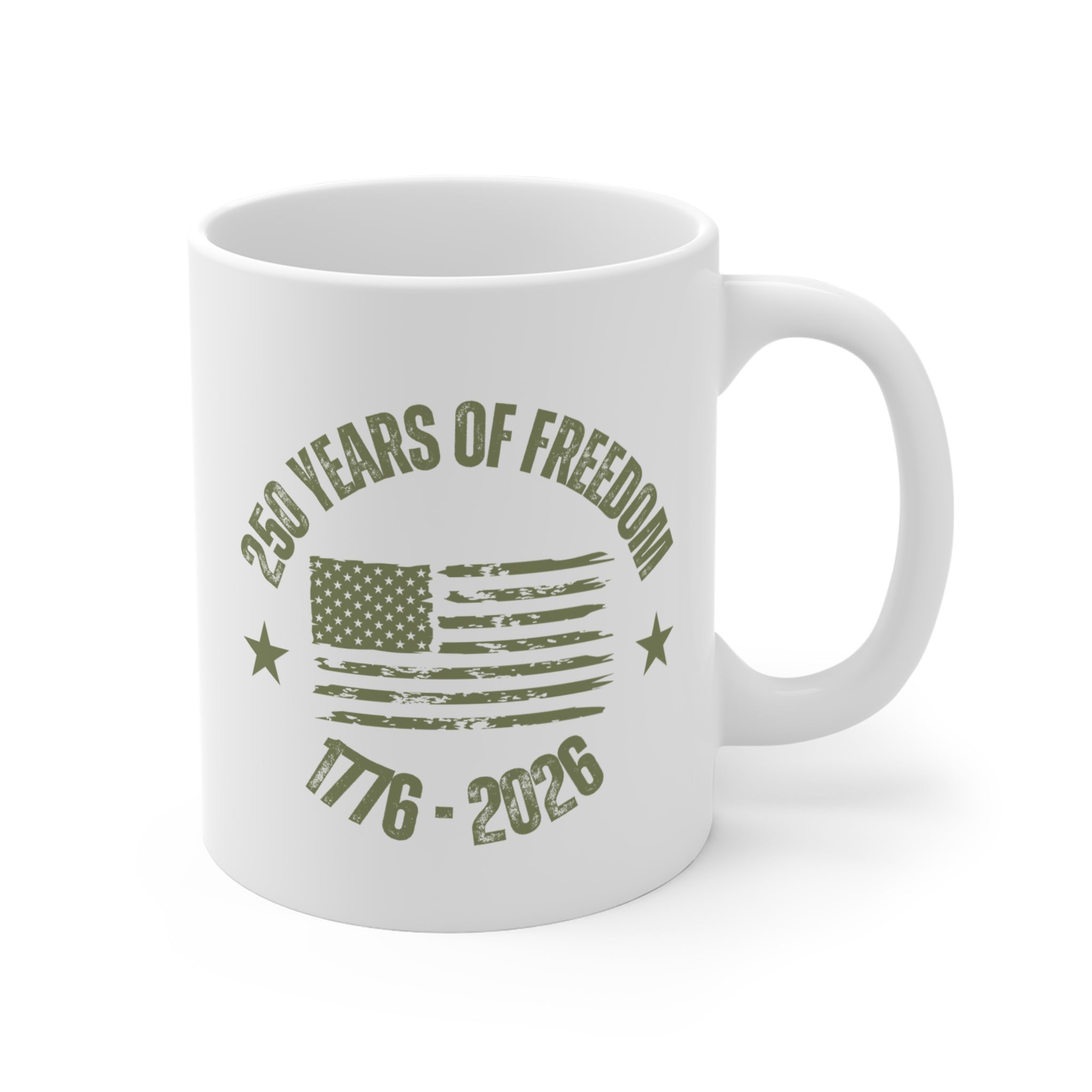 250 Years of Freedom Mug — 1776-2026 Distressed American Flag Coffee Cup