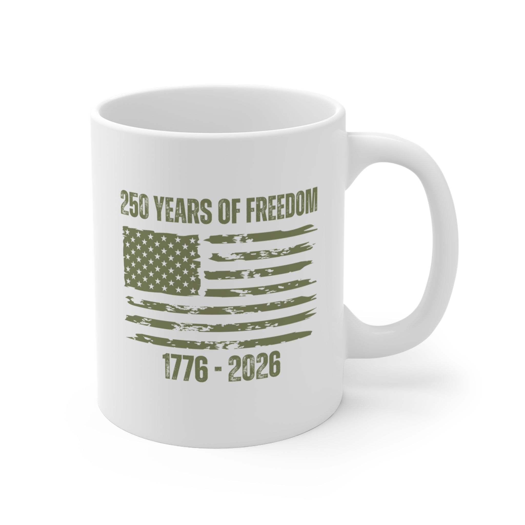 250 Years of Freedom 1776-2026 Flag Mug — Patriotic Anniversary Coffee Cup