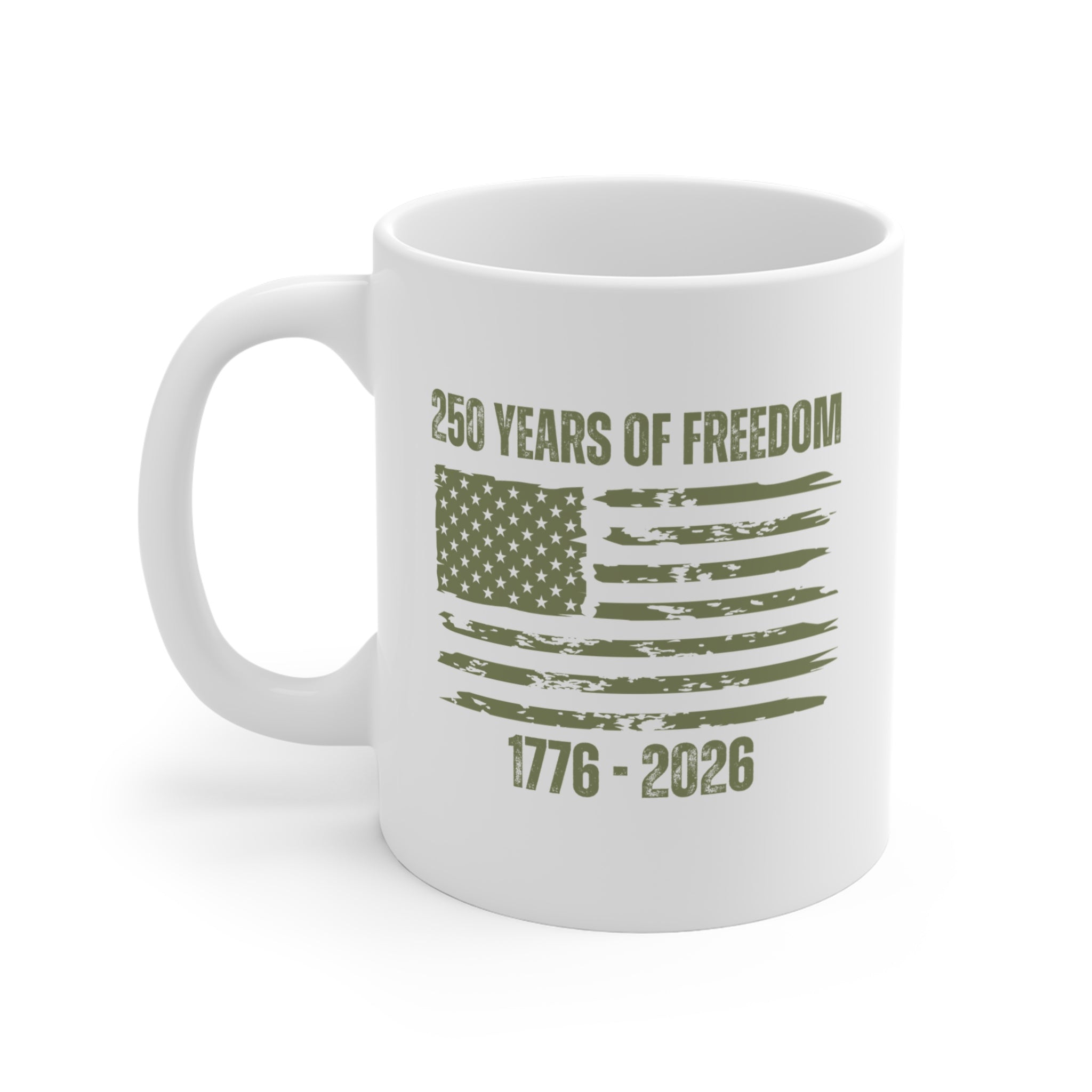 250 Years of Freedom 1776-2026 Flag Mug — Patriotic Anniversary Coffee Cup